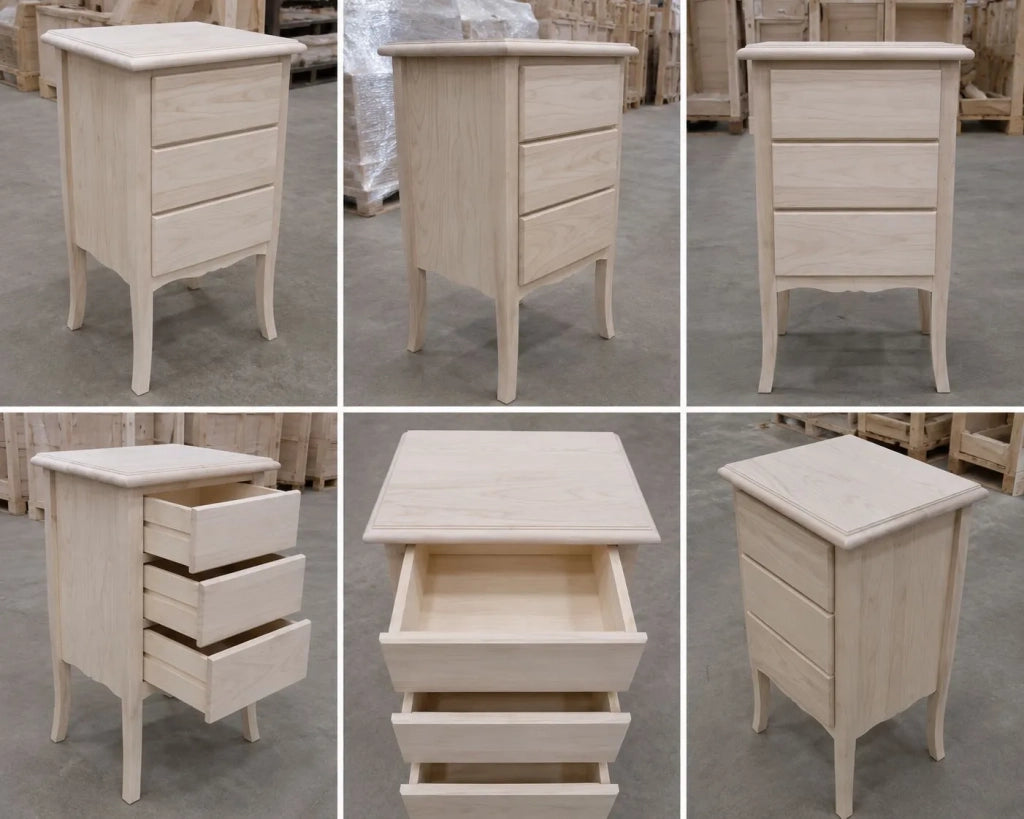 Comodino classico 3 cassetti legno grezzo 45x34x71 (3022) - Mobili 2G