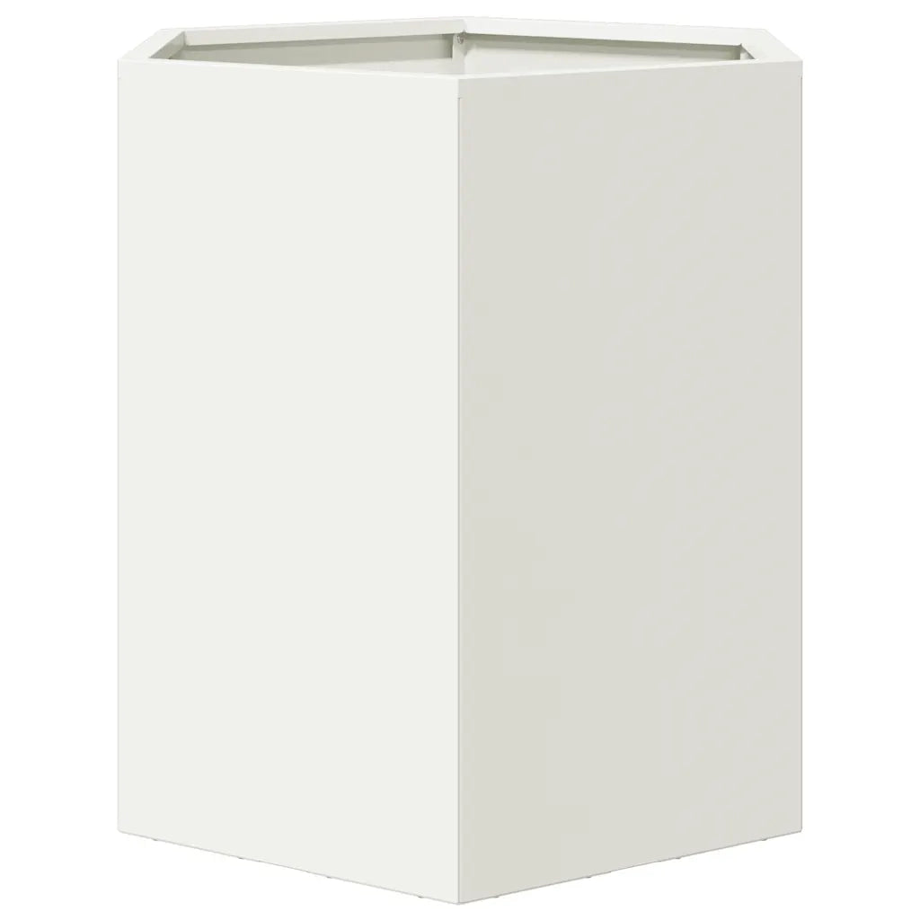 2 pz Fioriere | Cassetta per fiori | Vaso da Giardino Esagono Bianco 46x40x45 cm Acciaio