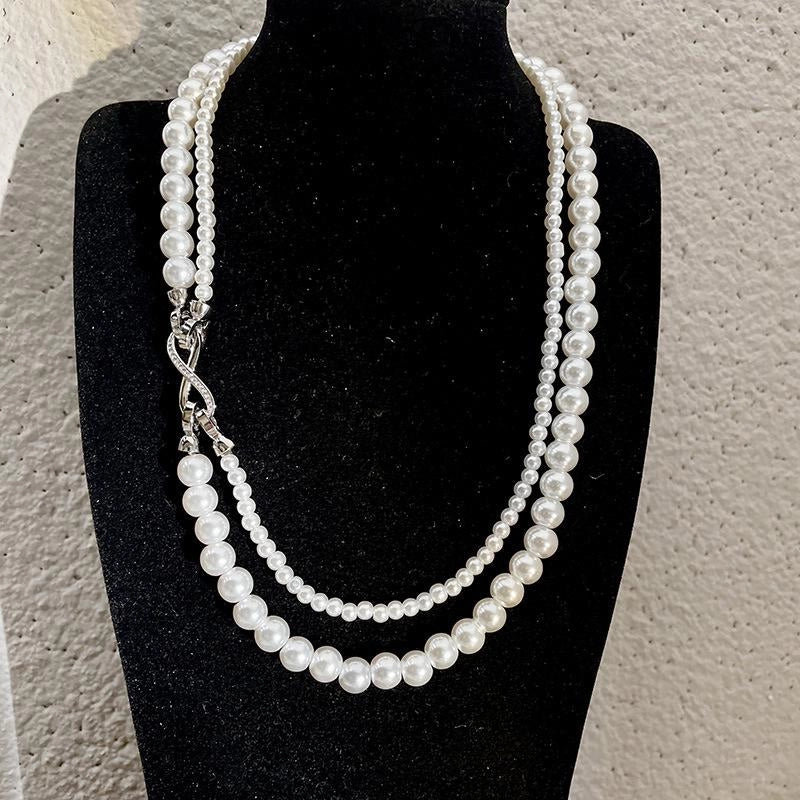 Collana doppia di perle staccabile, realizzata a mano, regalo di Natale o compleanno.
