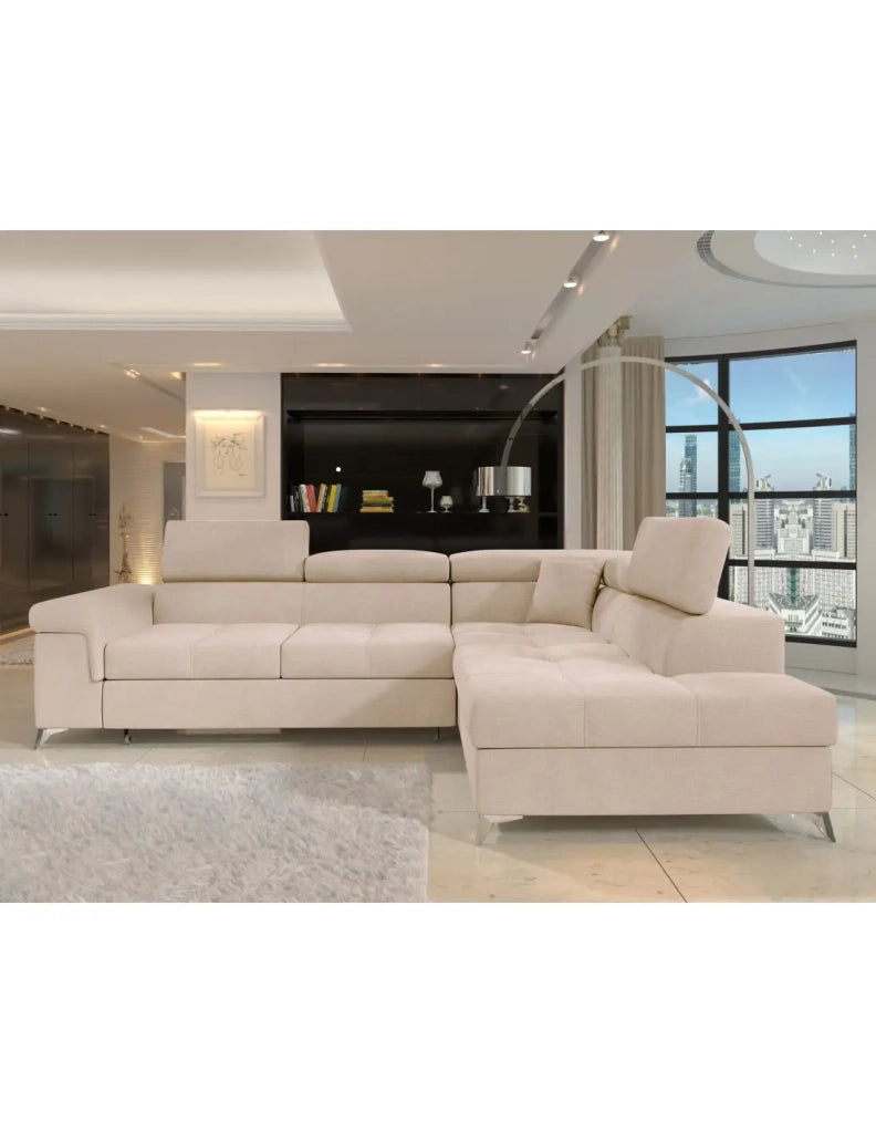 Divano angolare convertibile PALAZZO 4 posti beige – angolo destro con baule