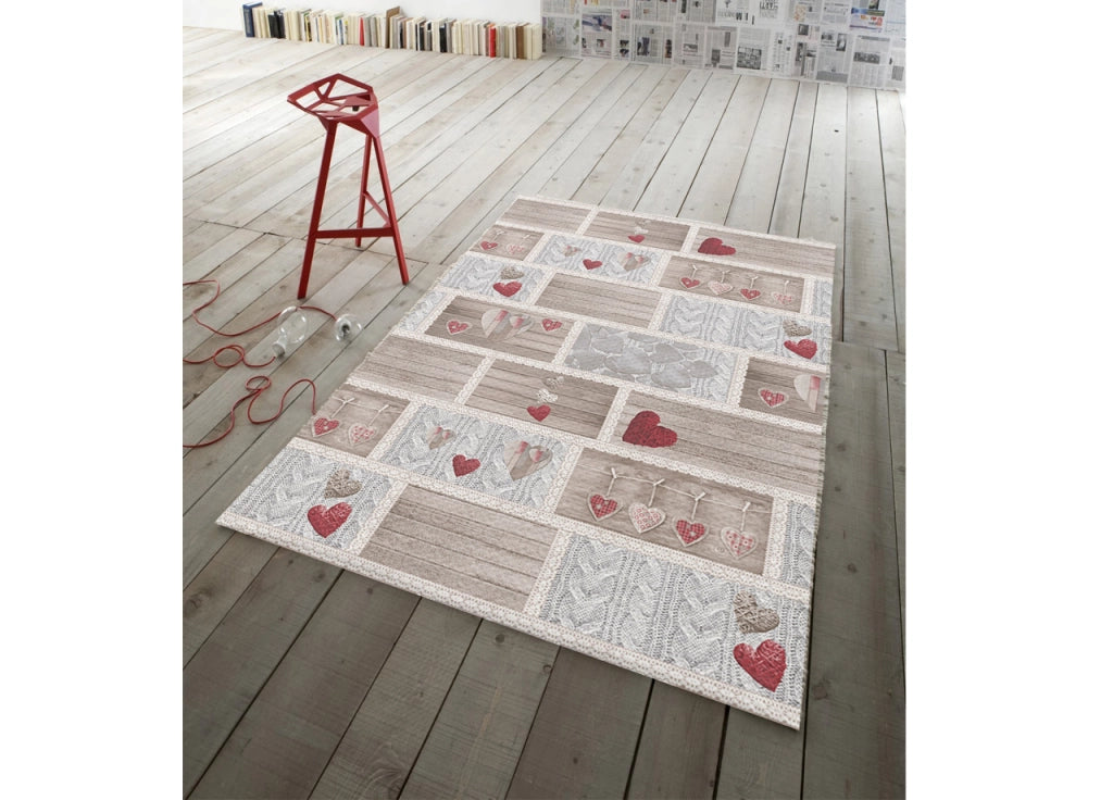 Tappeto Antiscivolo In Stampa Digitale Linea Pensieri Delicati Dis. Shabby Love - 70x115 - Rosso