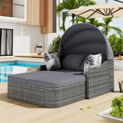 Sonneninsel Doppia da Giardino Set ¨C MINIMAL ¨C Polyrattan Grigio con Baldacchino e 4 Cuscini