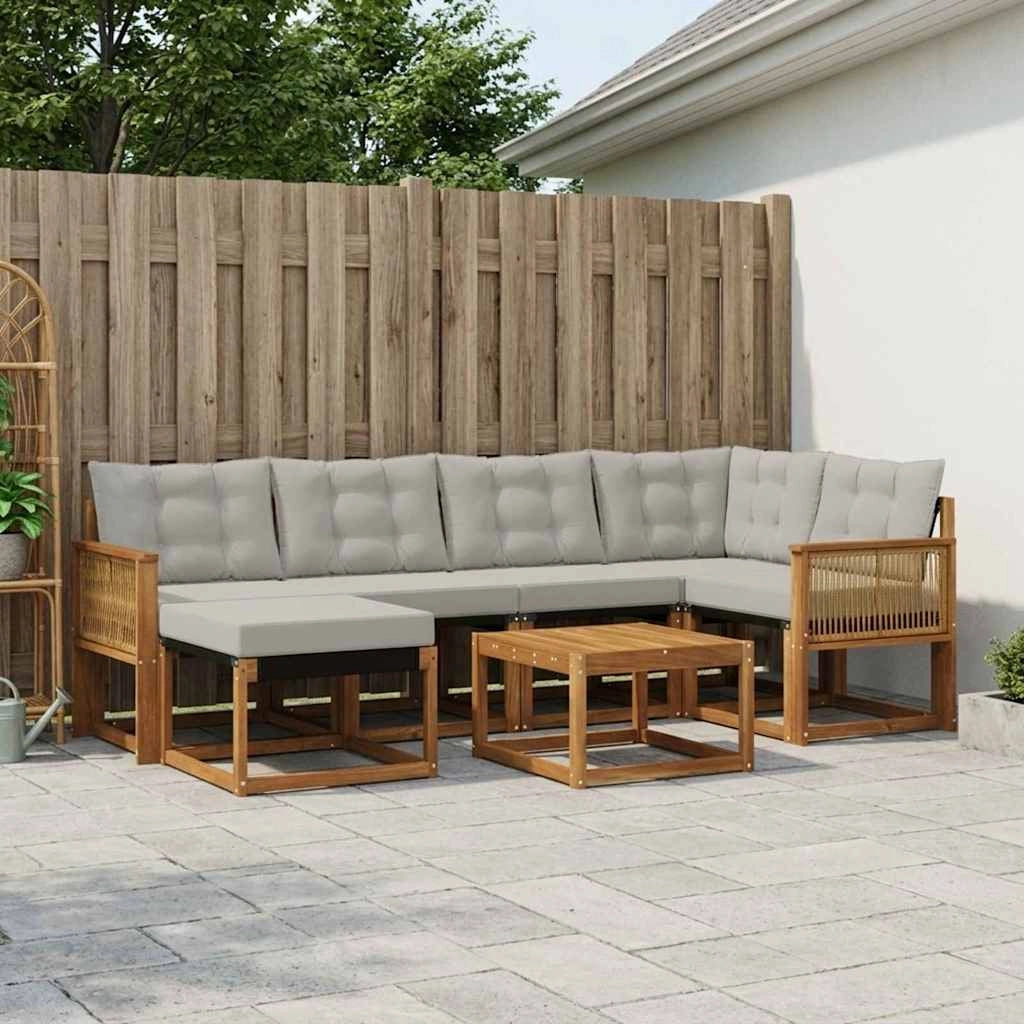 Set di divani da esterno 7 pz Naturale e Grigio Chiaro 3382083