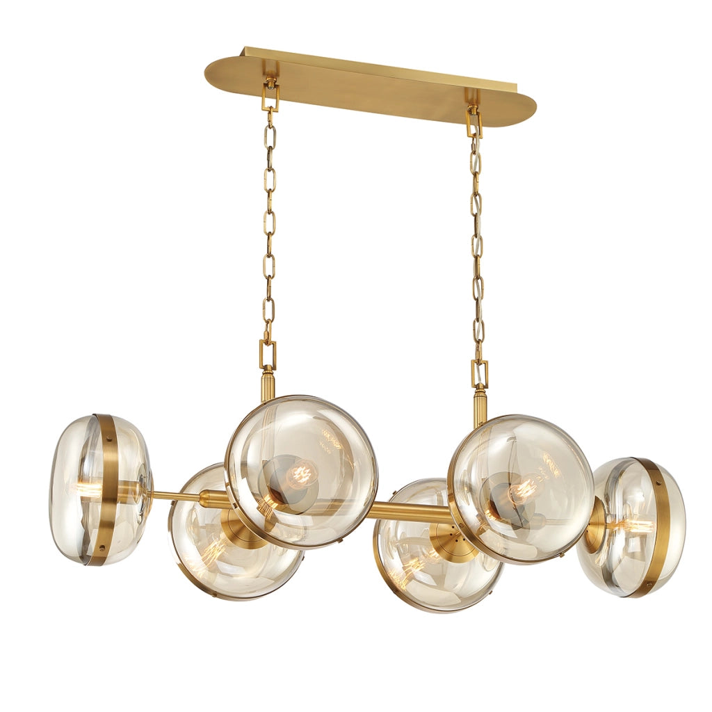 Lampadario Nottingham ottone 6xE27 vetro ambra Quintiesse