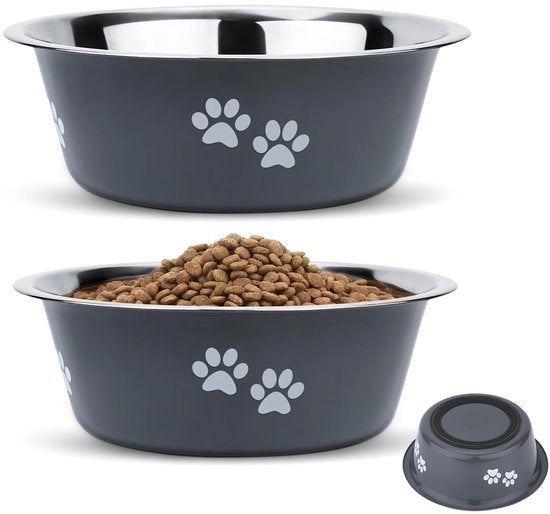 Set di Cibo per Cani da 2 pezzi - Acciaio Inossidabile - Base Antiscivolo - Mangiatoia/Aquaio - Duraturo/Krassostato - Adatto per Cani di Taglia Grande/Media/Piccola - Mangiatoia per Cani