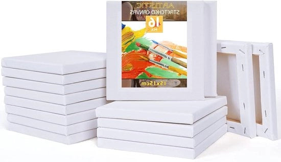 Set di tela da spessore - 16 pezzi - 15 x 15 cm - per dipinti ad acrilico e olio tela da pittura grande