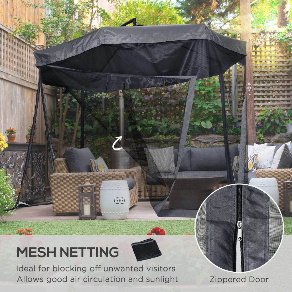 Ombrellone da Giardino 295x295x242 cm con Zanzariera e Base a Croce Grigio Scuro