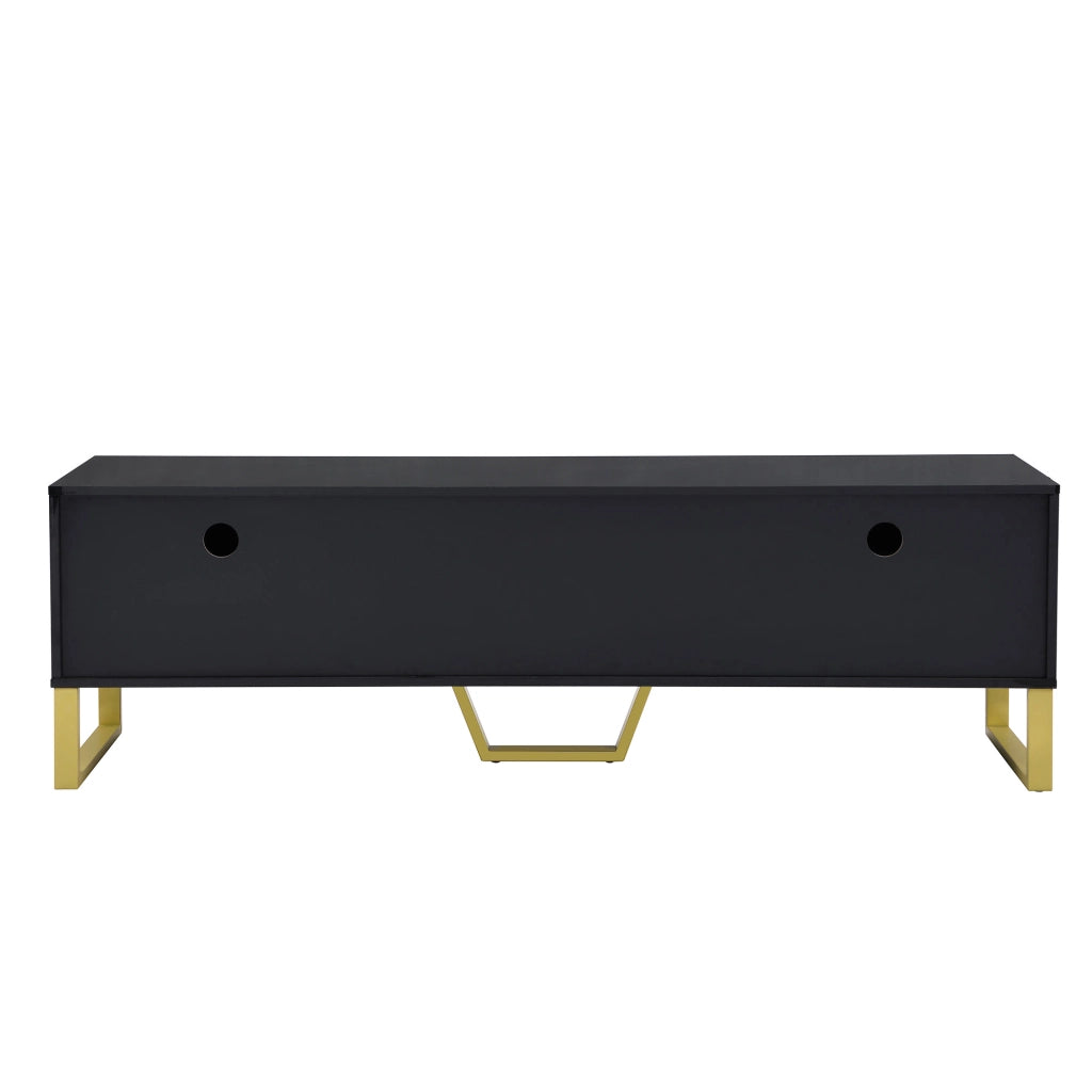 Mobile porta TV con 4 ante, 2 cassetti centrali e ripiani interni, finitura lucida, in MDF nero e oro, 170 × 40 × 53,5 cm