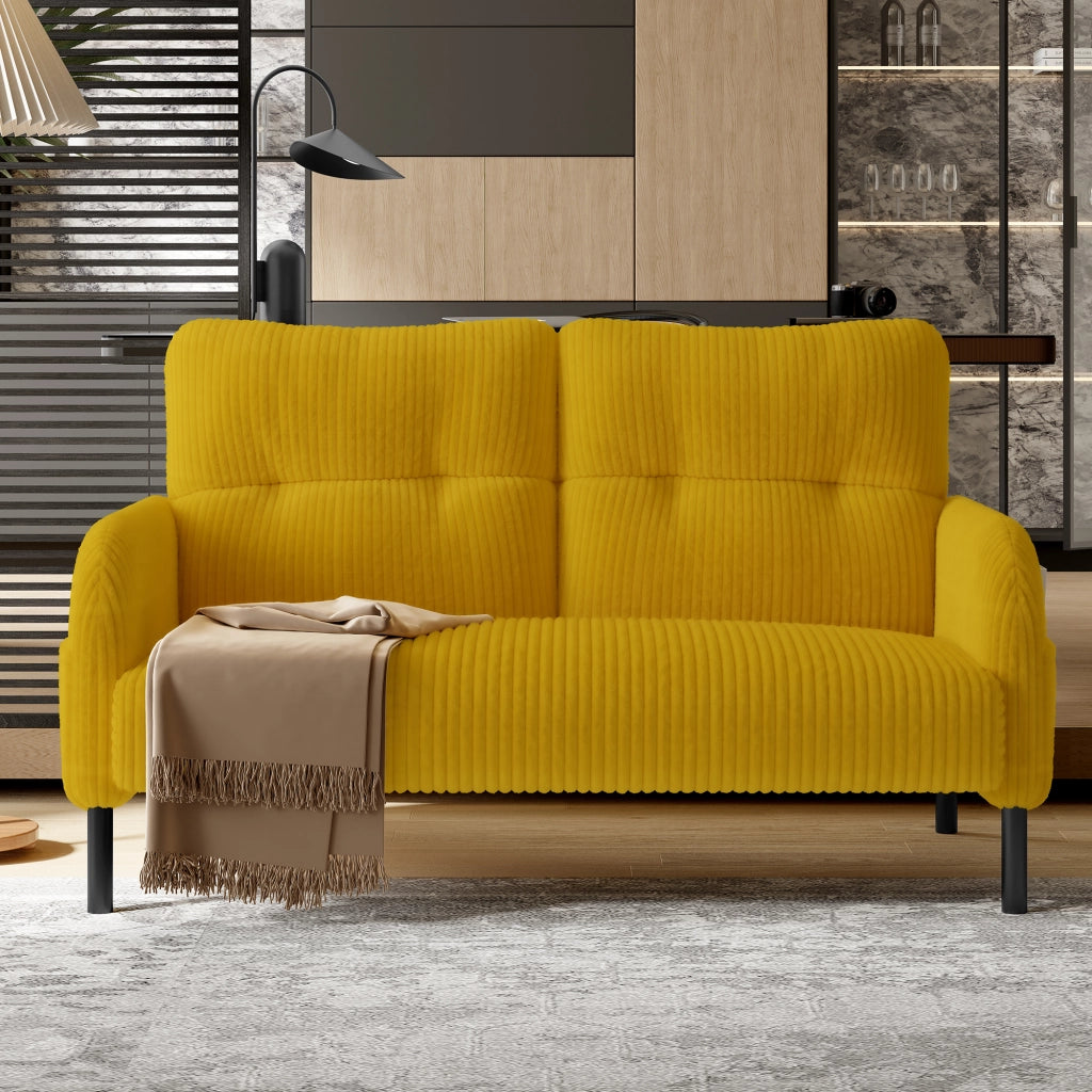 Divano 2 Posti con Schienale Ergonomico e Tasca Laterale; in Velluto a Coste; Giallo; 120 × 75 × 79 cm