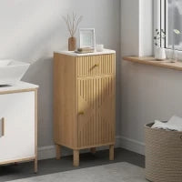 Mobiletto per bagno, con piano effetto marmo e cassetto 36 x 30 x 80 cm, Rovere