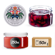 KADAX Barattoli per conserve Denia 250ml 50 pezzi 82mm + coperchio "Folklore con gallo"