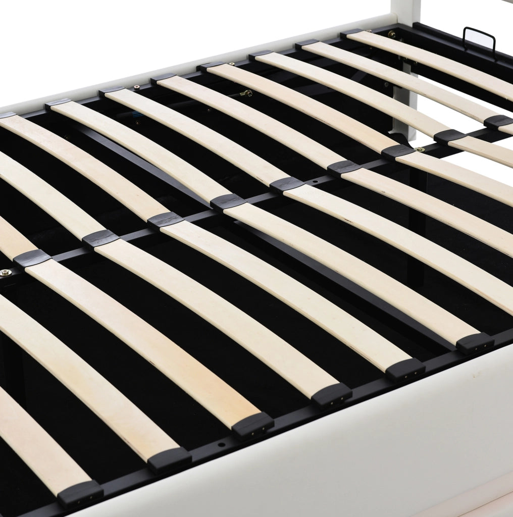 Letto imbottito 140x200 cm con LED, contenitore e struttura sollevabile
