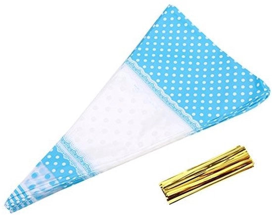 Confezioni trasparenti a forma di cono, chiusibili con Twist-Tie, 50 pezzi, 17x30cm, materiale PET, confezioni per confezionamento