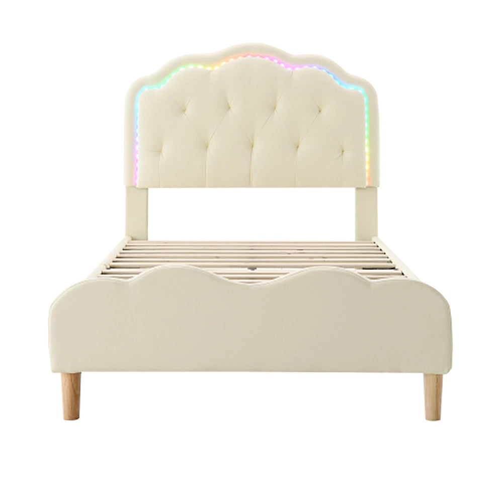 Letto a doghe in legno con LED multicolore - Xylo - 90x200 cm - Bianco