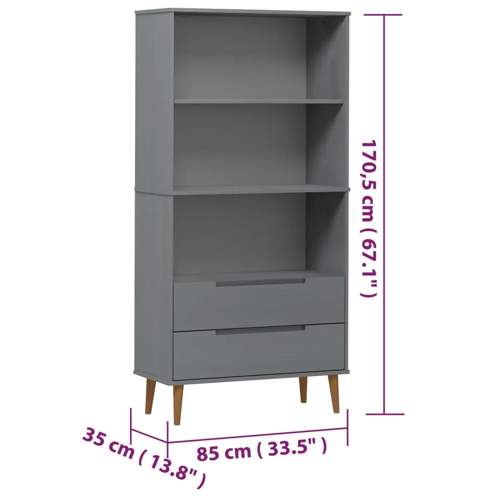 Libreria-Scaffale per Libri-Mobile di Stoccaggio MOLDE Grigia 85x35x170,5 cm in Legno Massello di Pino