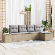 Set di divani da giardino di 5 pezzi con cuscini beige in polyrattan