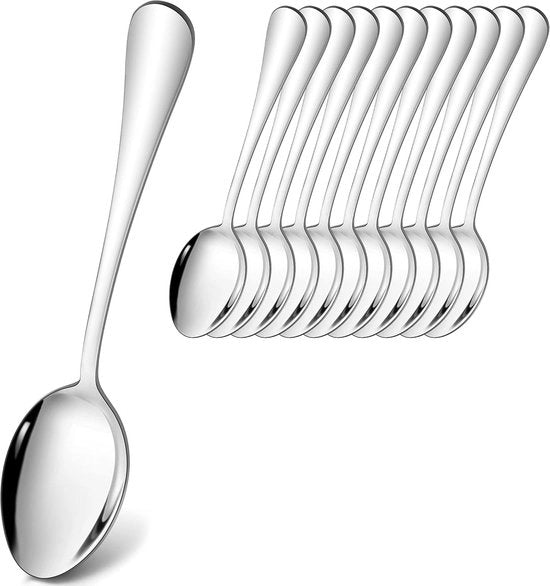 Set di 12 Tazze da Cucina in Acciaio Inossidabile - Manici Ronde - Larghezza 20,8 cm - Set di Cucchiai da Tavola Moderne - Manici Rotondi - Cucchiai con Lame Liscie