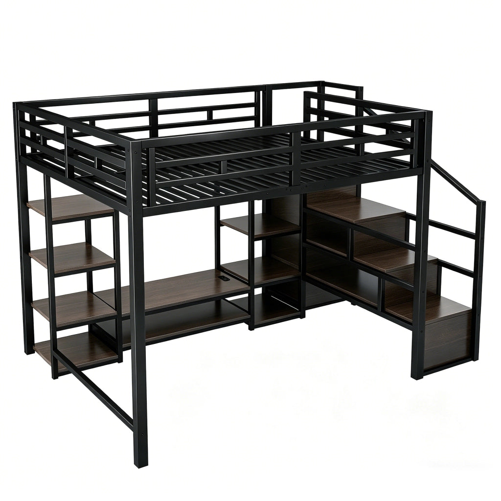 LETTO a soppalco con porta TV e presa 140x200 cm metallo nero