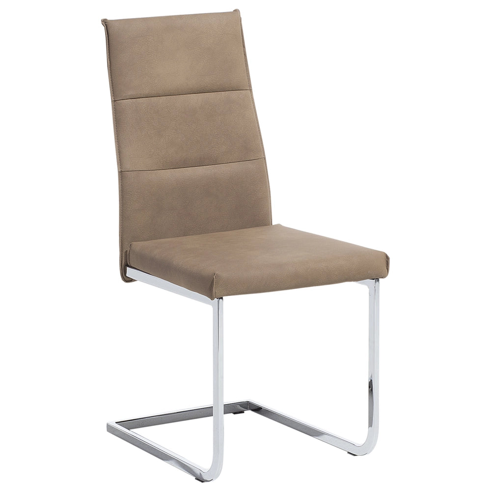 Set di 2 sedie da pranzo beige sabbia imbottite in ecopelle gambe a sbalzo argento senza braccioli design moderno