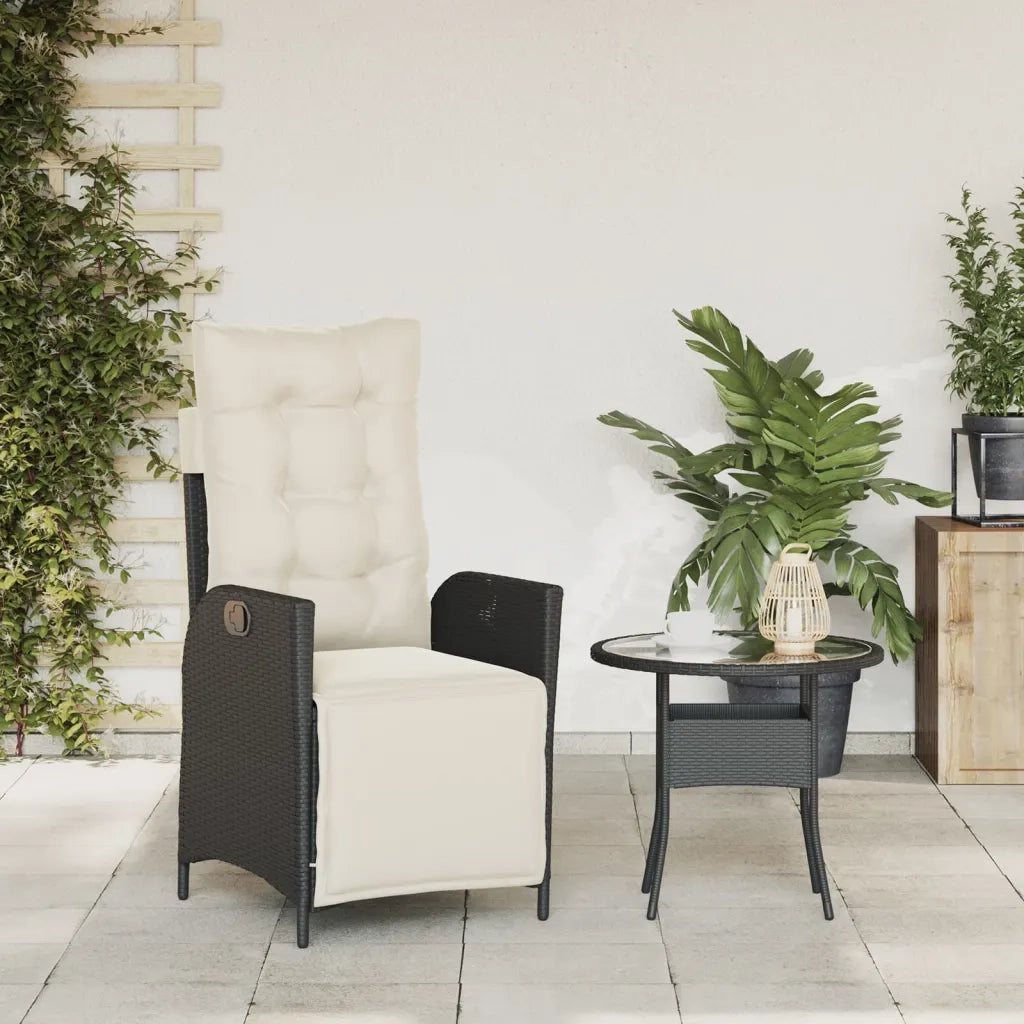 Sedia Reclinabile da Giardino | Sedie da Esterno con Poggiapiedi Nera Polyrattan