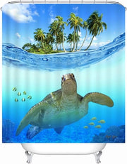 Gordino da Bagno Stile Mare con Motivo di Spiaggia - Impermeabile e Resistente ai Funghi - Incluso 12 Anelli - 180 x 200 cm