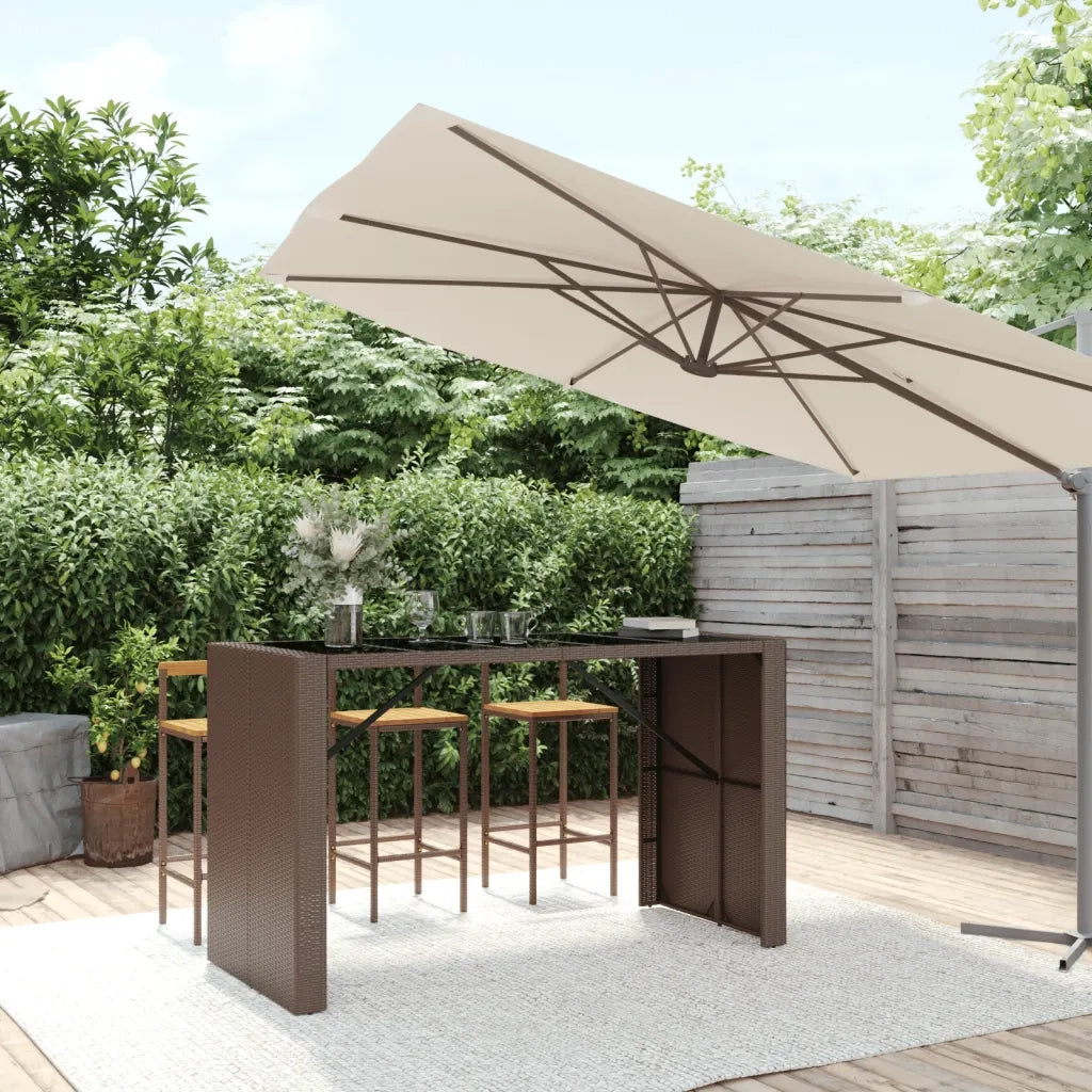 Tavolino da Giardino | Tavolo Bar con Piano in Vetro Marrone 185x80x110 cm Polyrattan