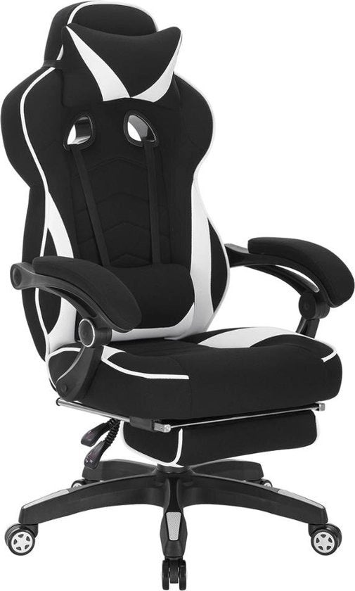 Sedia Ergonomica per Ufficio e Gioco - Materiale: Stoffa - Dimensioni: 70x70x125 cm - Colore: Nero/Bianco