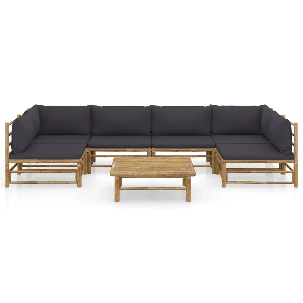 Set di mobili da giardino per esterni 7 pezzi con cuscini in bambù grigio scuro 02_0017196