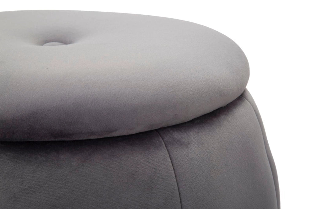 Puff Contenitore Paris Ø43x43 cm in Legno Spugna e Poliestere Grigio e Argento