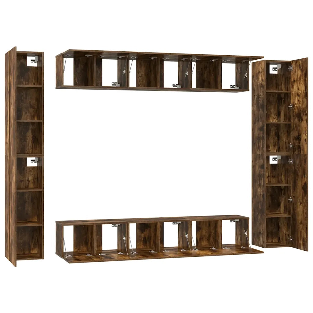 Set Mobili Porta TV 10 pz Rovere Fumo in Legno Multistrato