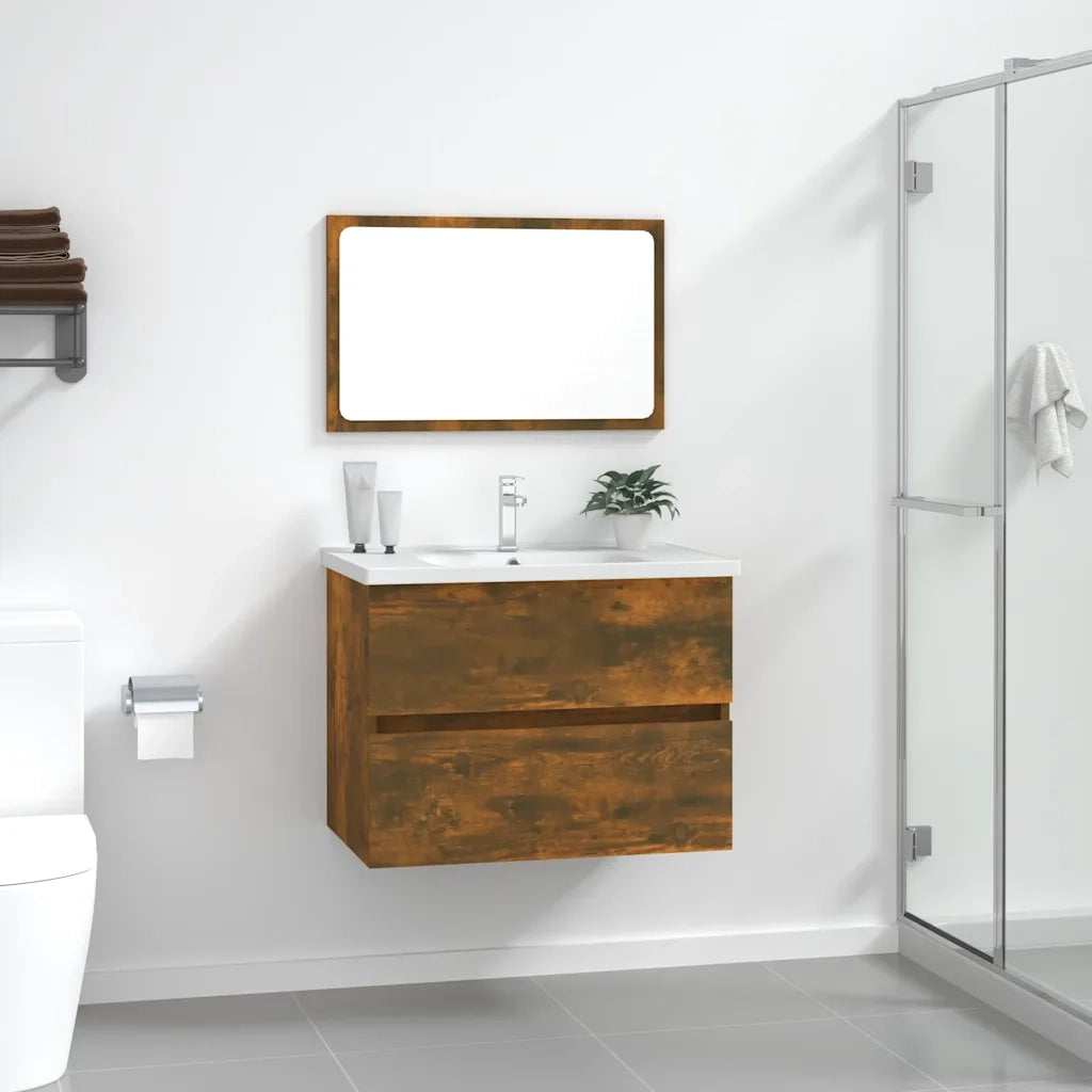 Set Mobili da Bagno | Armadio da bagno 2 pz Rovere Fumo in Legno Multistrato
