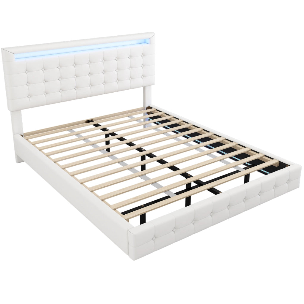 Letto 140x200 cm con luci LED; testiera regolabile; PU; bianco