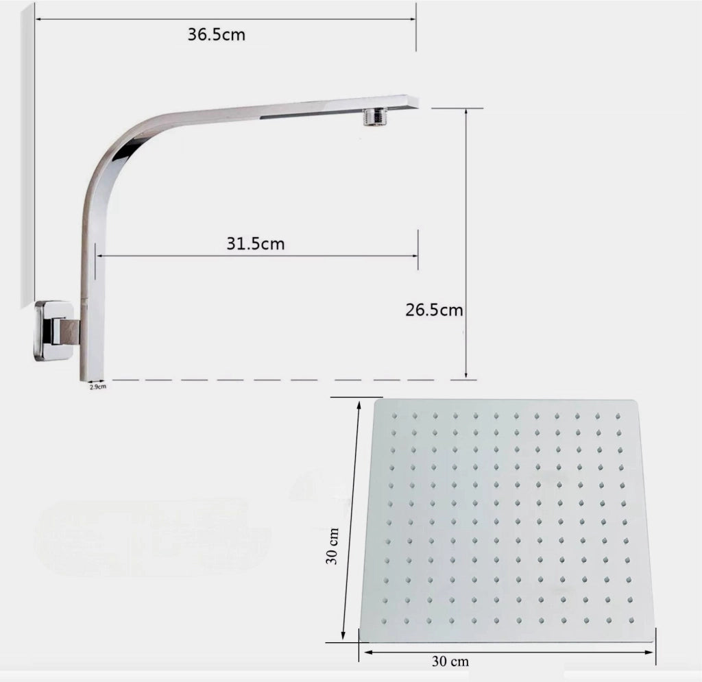 Set doccia completo braccio doccia a sbalzo con soffione doccia quadrato 30x30