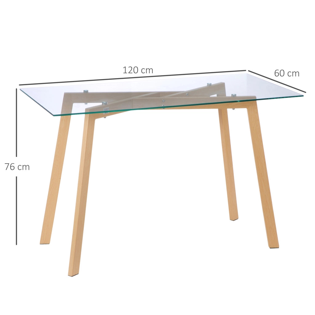 EasyComfort Tavolo da Pranzo Rettangolare per 4 Persone max, in Acciaio con Piano in Vetro Temperato, 120x60x76 cm