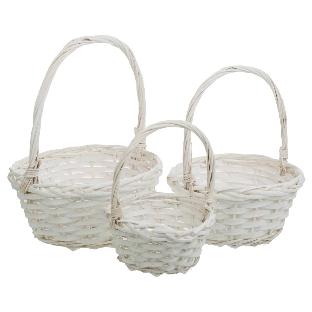 Set di 3 cestini in vimini bianchi 23x23x28-19x19x24-15x15x20h cm