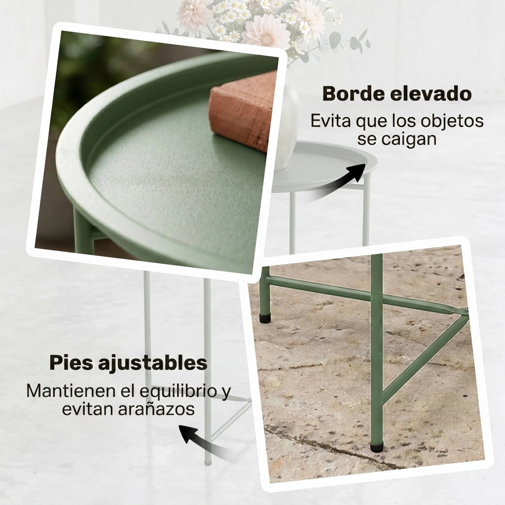Tavolo da Giardino Rotondo con Bandeja Estraibile ¨C Zephmum ¨C Verde ?46x53 cm