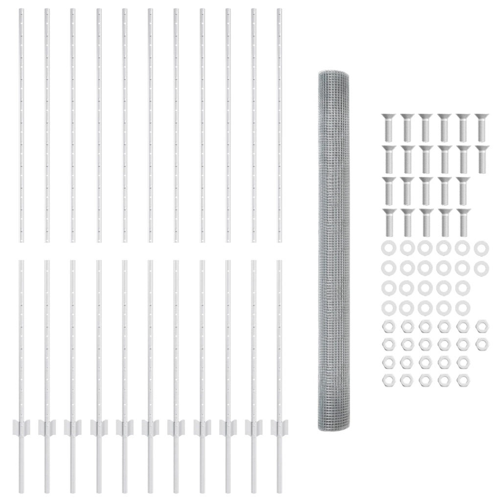 Recinzione in Filo Saldato con 22 Posti U Argento 1.6 x 25 m Acciaio