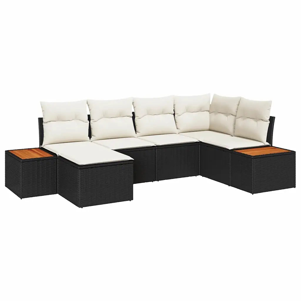 Set Divano da Giardino 7 pcs Nero e Crema Polyrattan