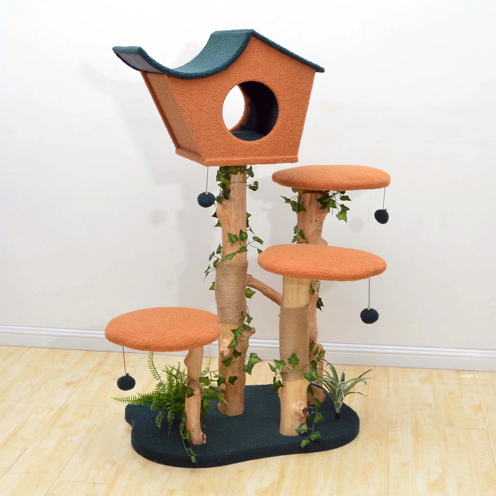 Fudajo Albero tiragraffi con effetto pianta 135 cm pelliccia e legno pero