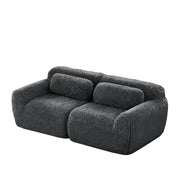 Divano 2 posti in tessuto plush grigio, design modulare senza telaio, con cuscini e base antiscivolo