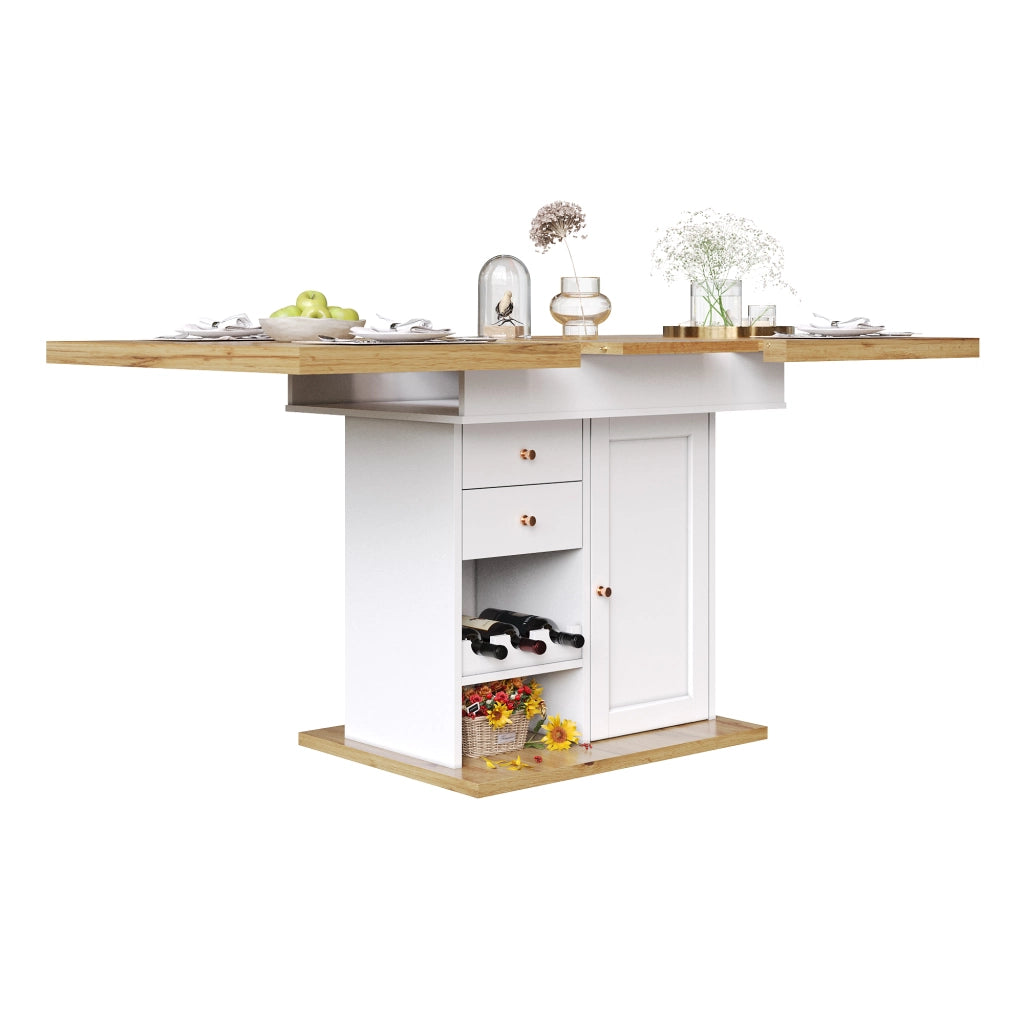 Tavolo allungabile con anta cassetto e ripiani regolabili per cucina e soggiorno in MDF bianco 110 × 80 × 75 cm