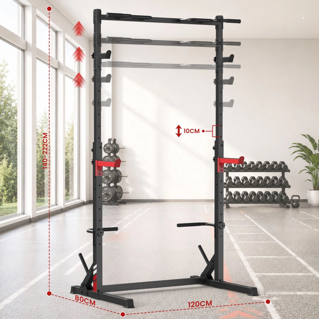 Squat Rack Multifunzione All-in-One e Supporto per Bilanciere con Barre di Sicurezza Antiscivolo, Carico Massimo 300 kg