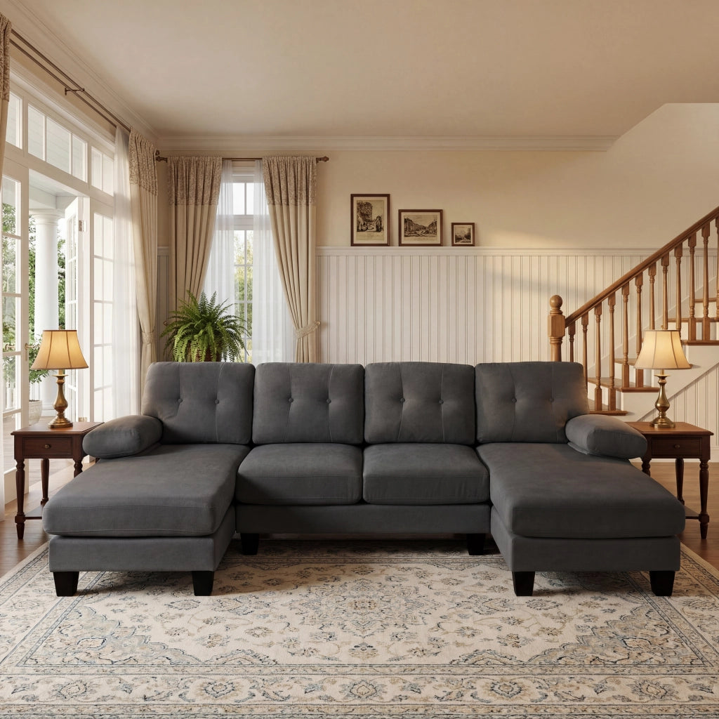 Divano 4 Posti U a Chaise Longue Sofa Letto in Tessuto Chenille ¨C Xylo ¨C Grigio
