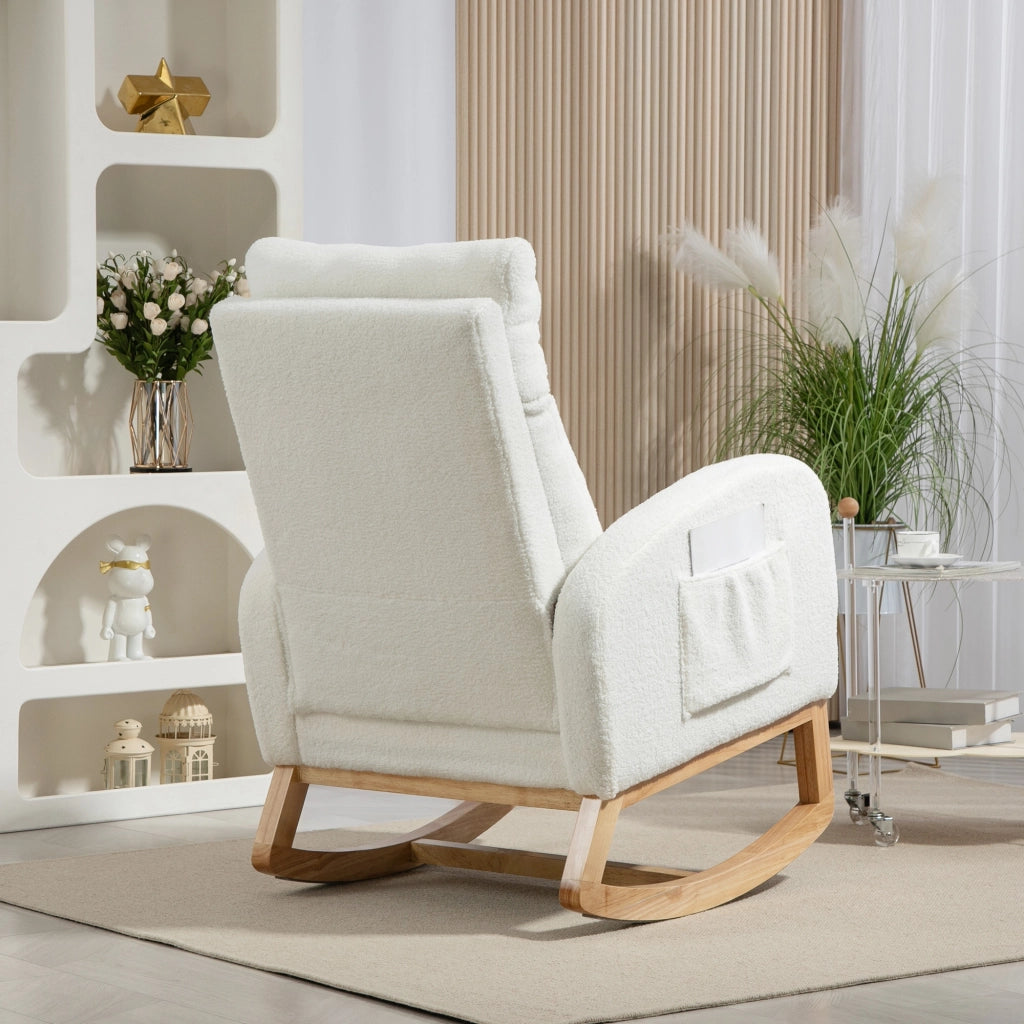 Poltrona a dondolo relax ¨C Xylo ¨C tessuto crema con struttura in legno
