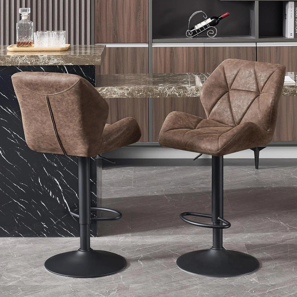 2X Sgabelli da Bar con Schienale Sedia Imbottita Regolabile in Altezza Lift Gas PU Marrone Scuro BH287dbr-2