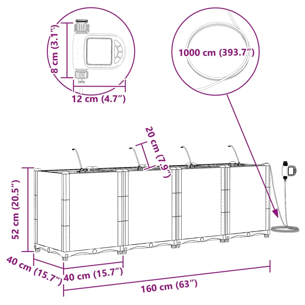 Vaso da giardino 4 pcs Grigio 160 x 40 x 52 cm Plastica 42002880