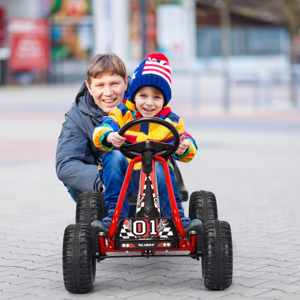 Go kart giocattolo con sedile regolabile e freno a mano stabile, Go kart a pedali robusti sicuri per bambini Rosso-Go Kart