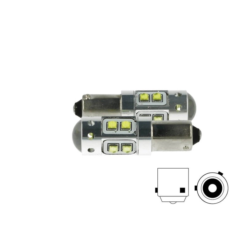 Lampada Led H21 BAY9s H21W 12V 50W Arancione 10 Smd Cree Piedini Sfalsati Per Frecce