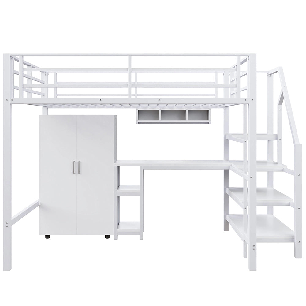 Letto mezzanino 140x200cm - Xylo - bianco, armadio, scrivania minimalista