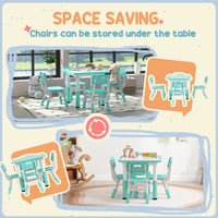 Set Tavolo con 4 Sedie per Bambini Altezza Regolabile Verde